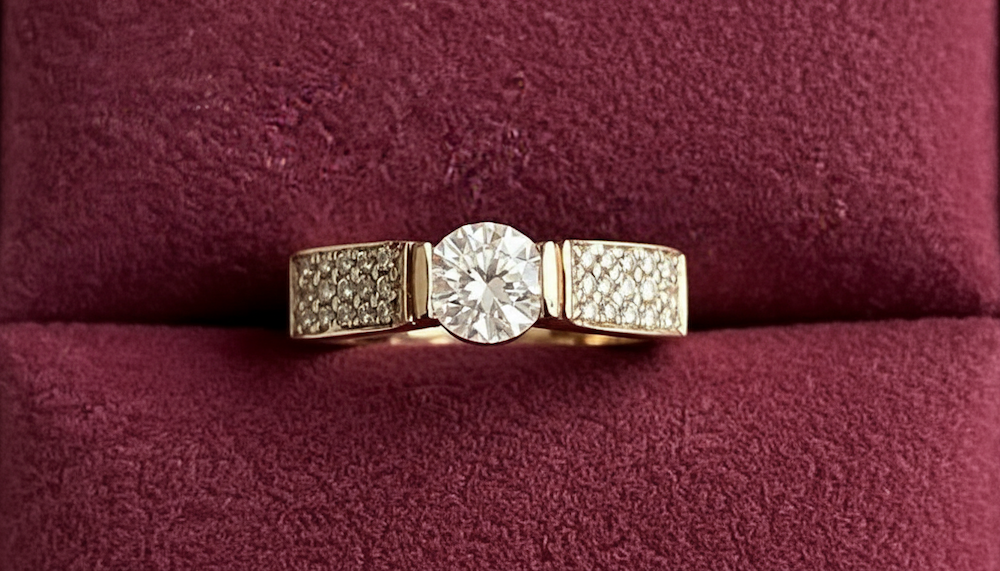 Prsteň s diamantmi 0.70 + 0.38 ct, žlté zlato 14 K - 2