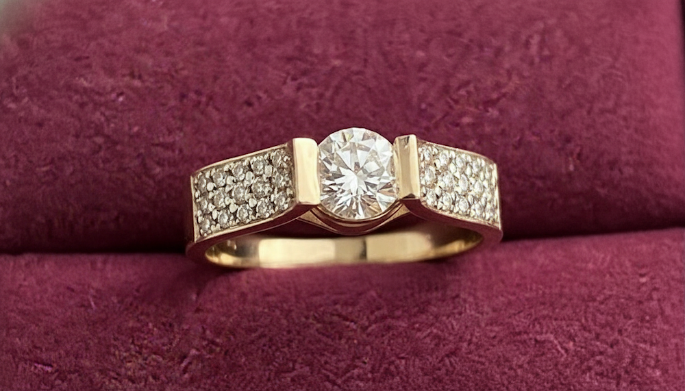 Prsteň s diamantmi 0.70 + 0.38 ct, žlté zlato 14 K - 3