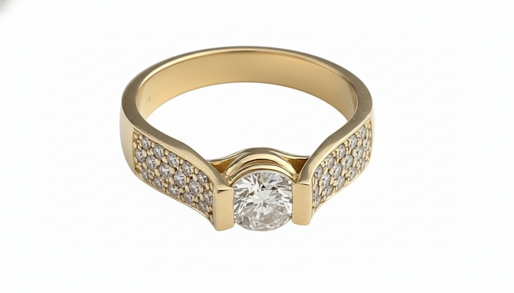 Prsteň s diamantmi 0.70 + 0.38 ct, žlté zlato 14 K - 4