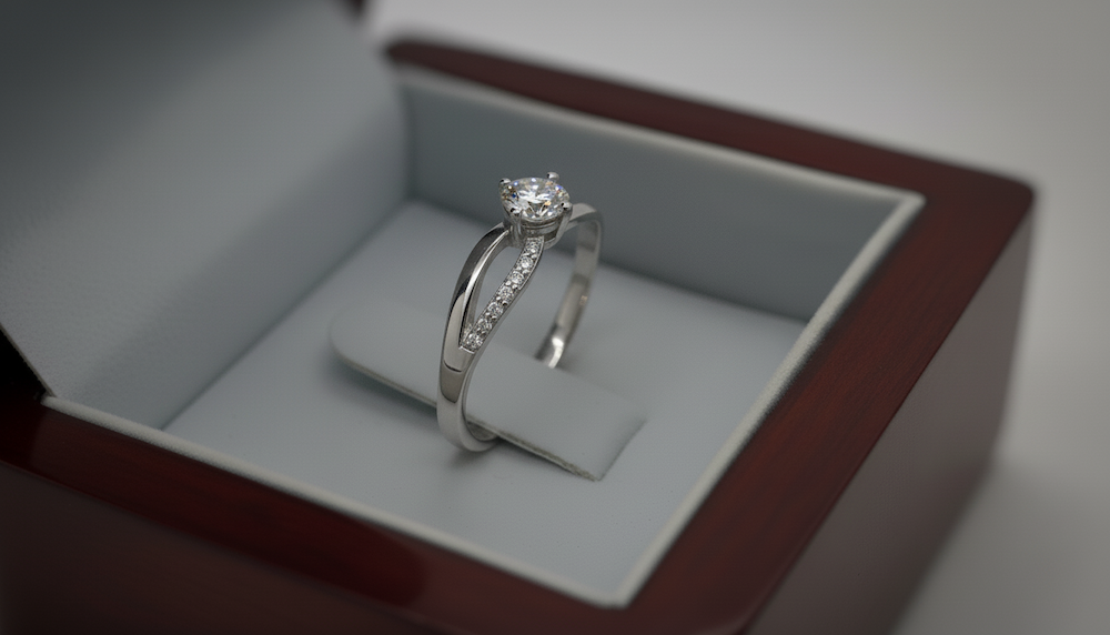Prsteň s diamantom 0.40 ct + 0.15 ct, model sol 8079, biele zlato 14 K - 4