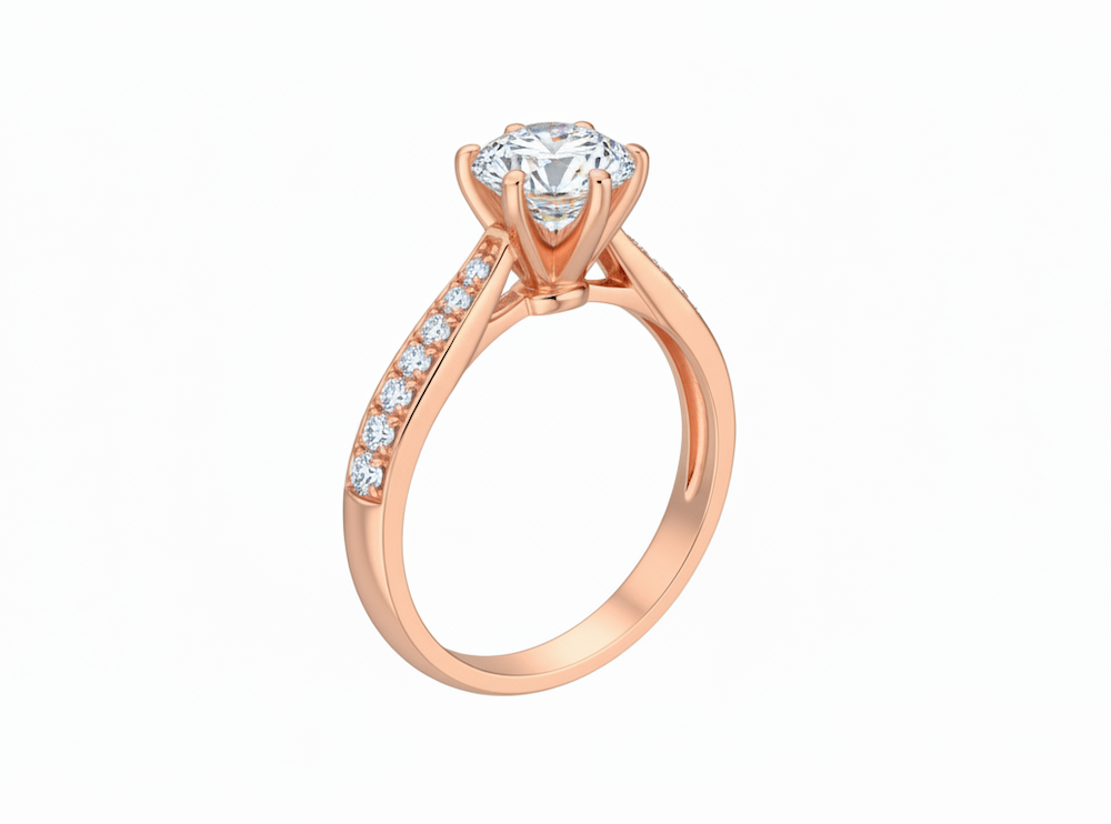 Prsteň s diamantom 0.50 ct GIA + 0.10 ct, 6 krapni, model sol 8001, ružové zlato 14 K - 1