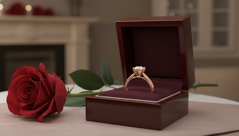 Prsteň s diamantom 0.50 ct GIA + 0.10 ct, 6 krapni, model sol 8001, ružové zlato 14 K - 2
