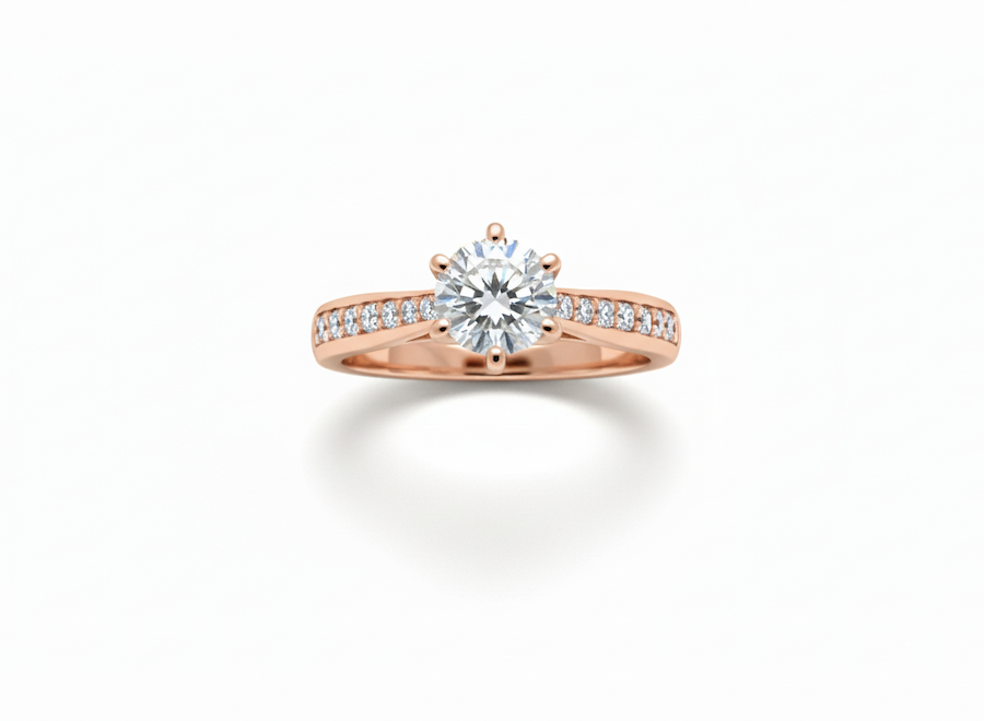 Prsteň s diamantom 0.50 ct GIA + 0.10 ct, 6 krapni, model sol 8001, ružové zlato 14 K - 3
