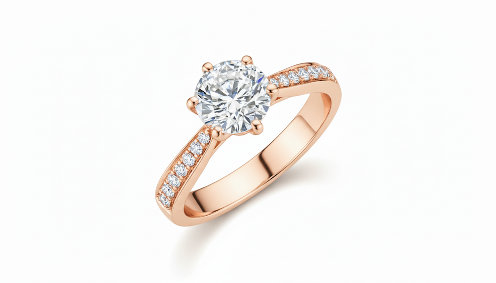Prsteň s diamantom 0.50 ct GIA + 0.10 ct, 6 krapni, model sol 8001, ružové zlato 14 K - 4