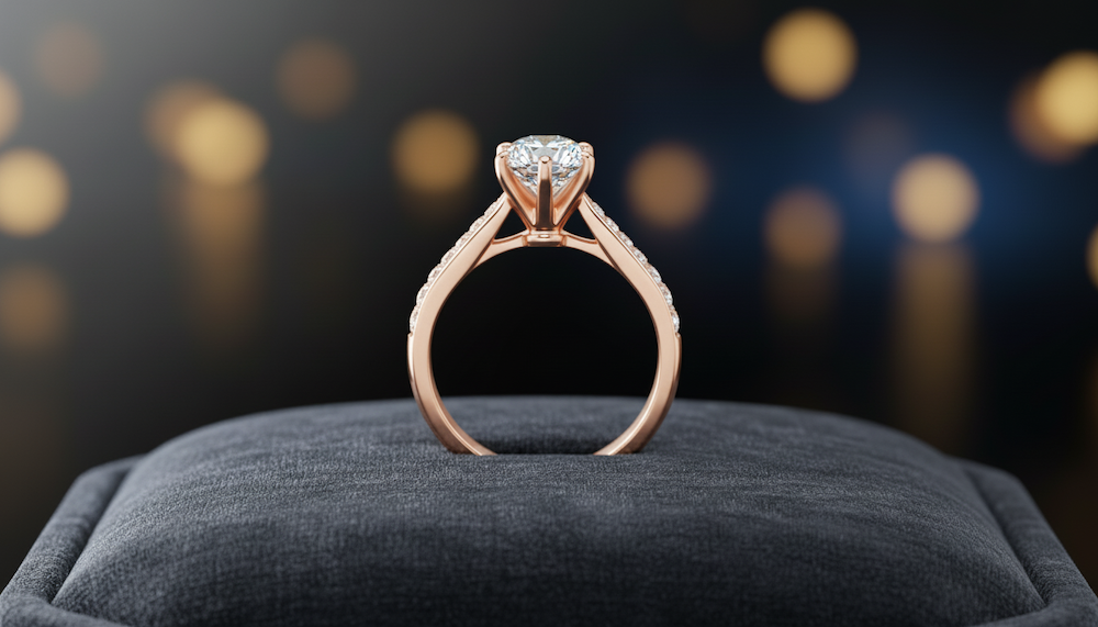 Prsteň s diamantom 0.50 ct GIA + 0.10 ct, 6 krapni, model sol 8001, ružové zlato 14 K - 5