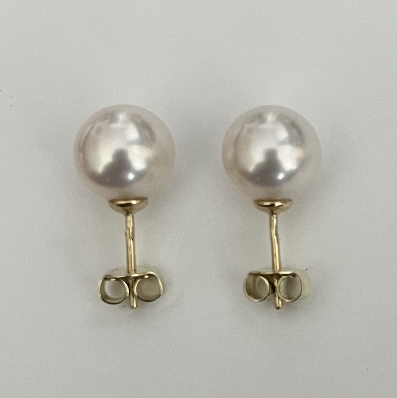 Náušnice Akoya perly 9-9,5 mm, žlté zlato 14 K